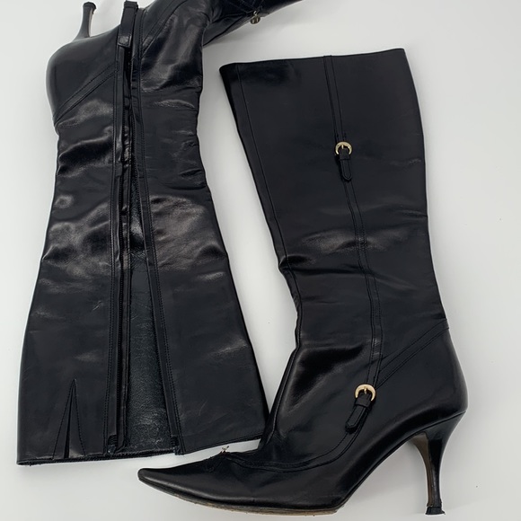 FENDI Black Leather Heeled Boots Tall Zipper - Picture 2 of 15